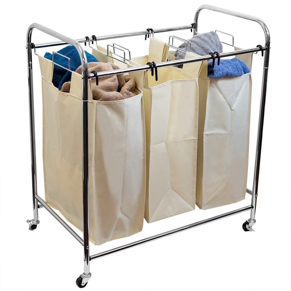 Laundry Hampers Home Basics Triple Rolling Canvas Laundry